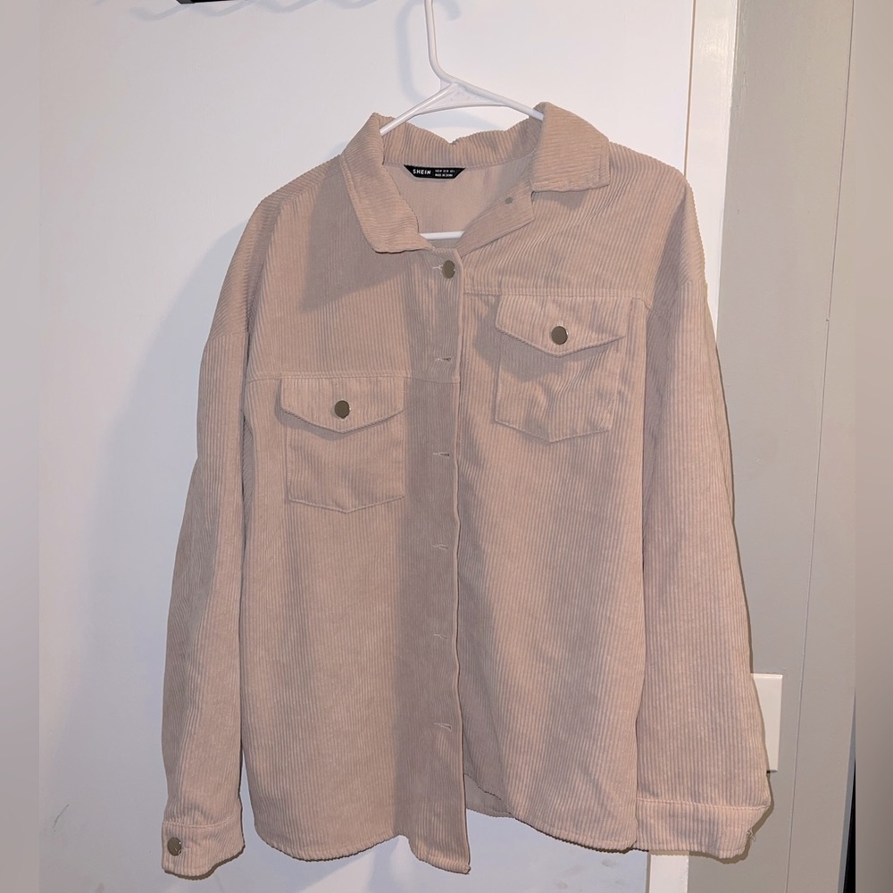 Light Pink Blush Corduroy Shirt Jacket Button Up
